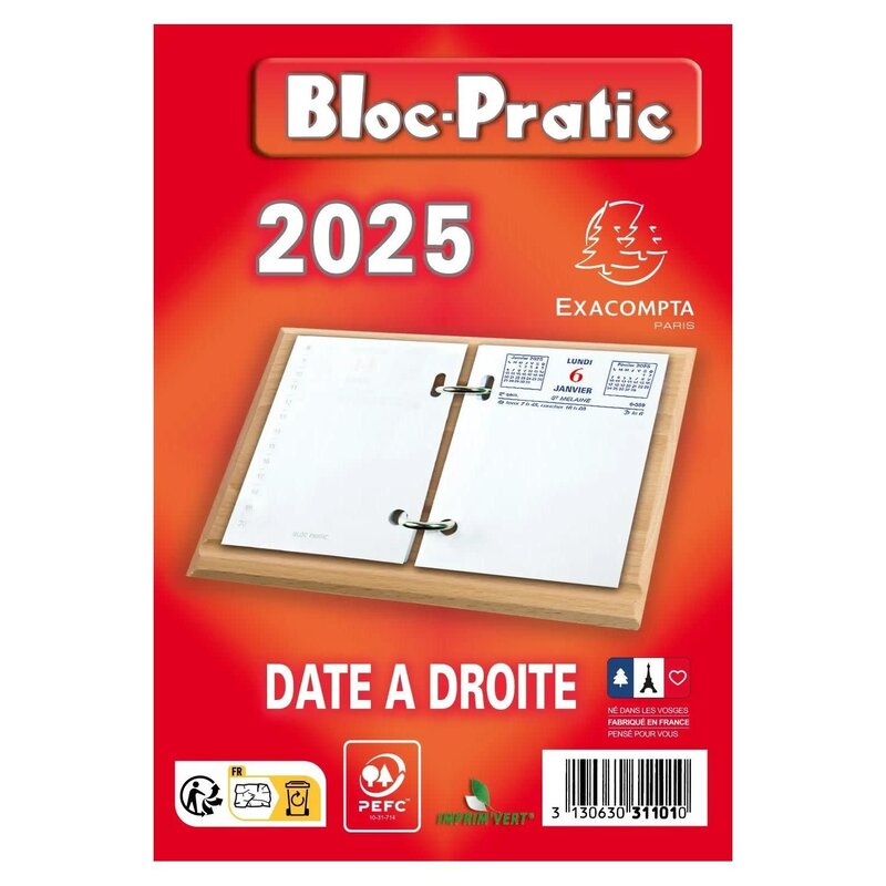 EXACOMPTA Bloc-pratic date à droite 8,2 x 12 cm - 2025 - Rouge