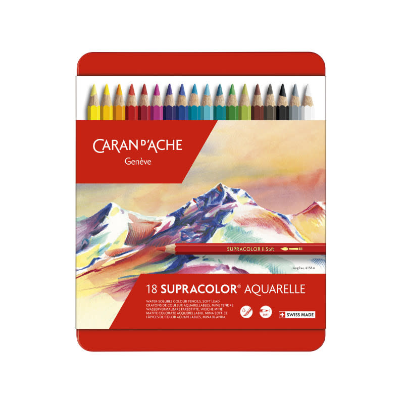 CARAN D'ACHE SUPRACOLOR® Soft Aquarelle Boîte métal de 18 crayons de couleurs