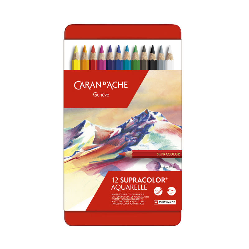 CARAN D'ACHE SUPRACOLOR® Soft Aquarelle Boîte métal de 12 crayons de couleurs