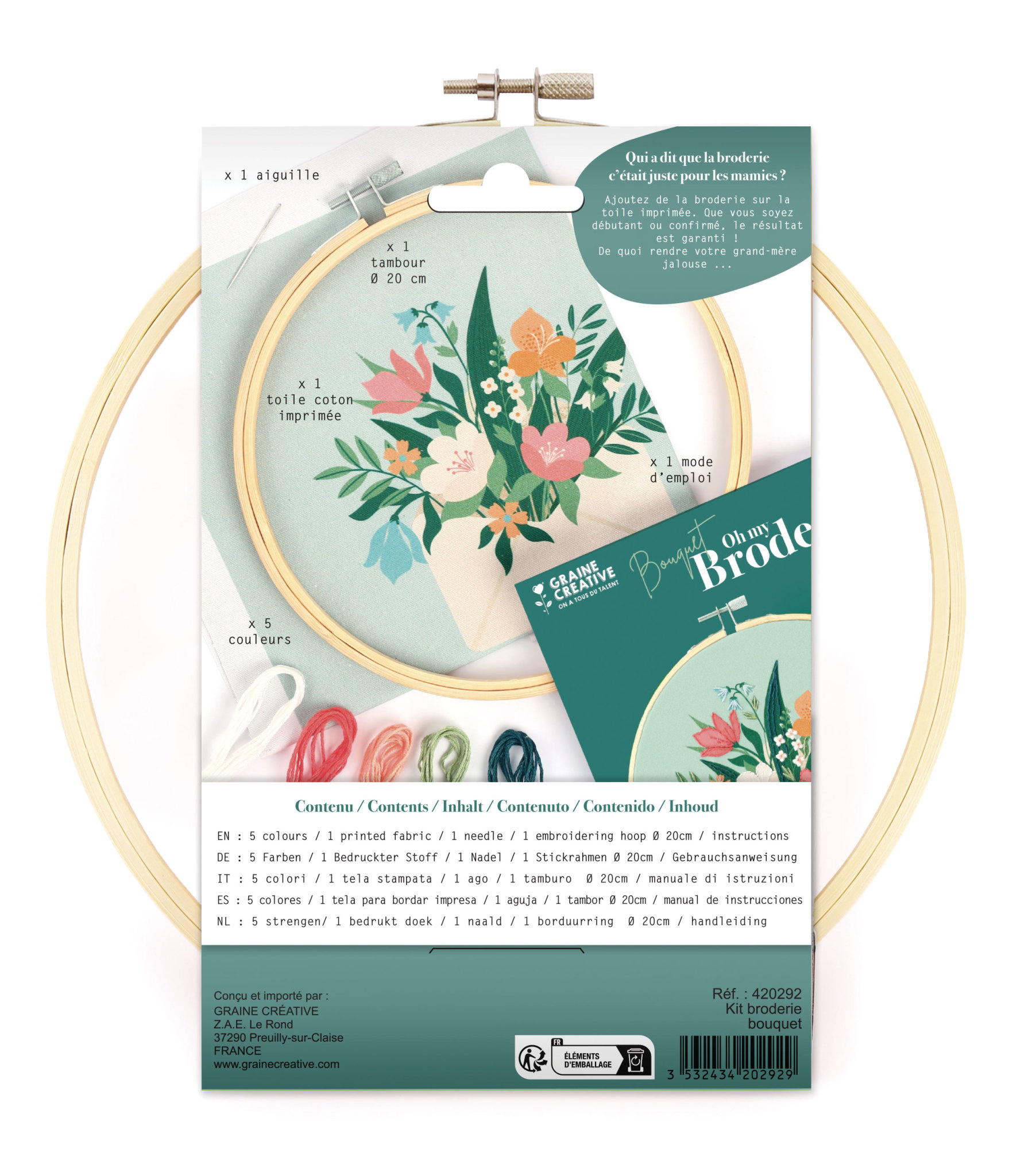 GRAINE CREATIVE Kit Broderie Partielle Bouquet Ø20Cm