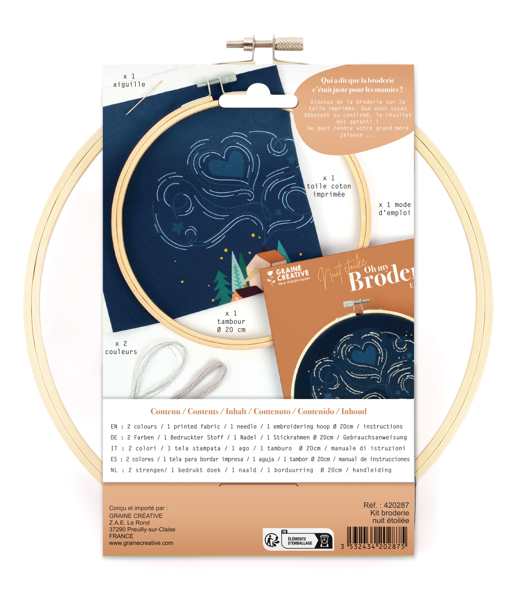 GRAINE CREATIVE Kit Broderie Partielle Nuit  Ø20Cm