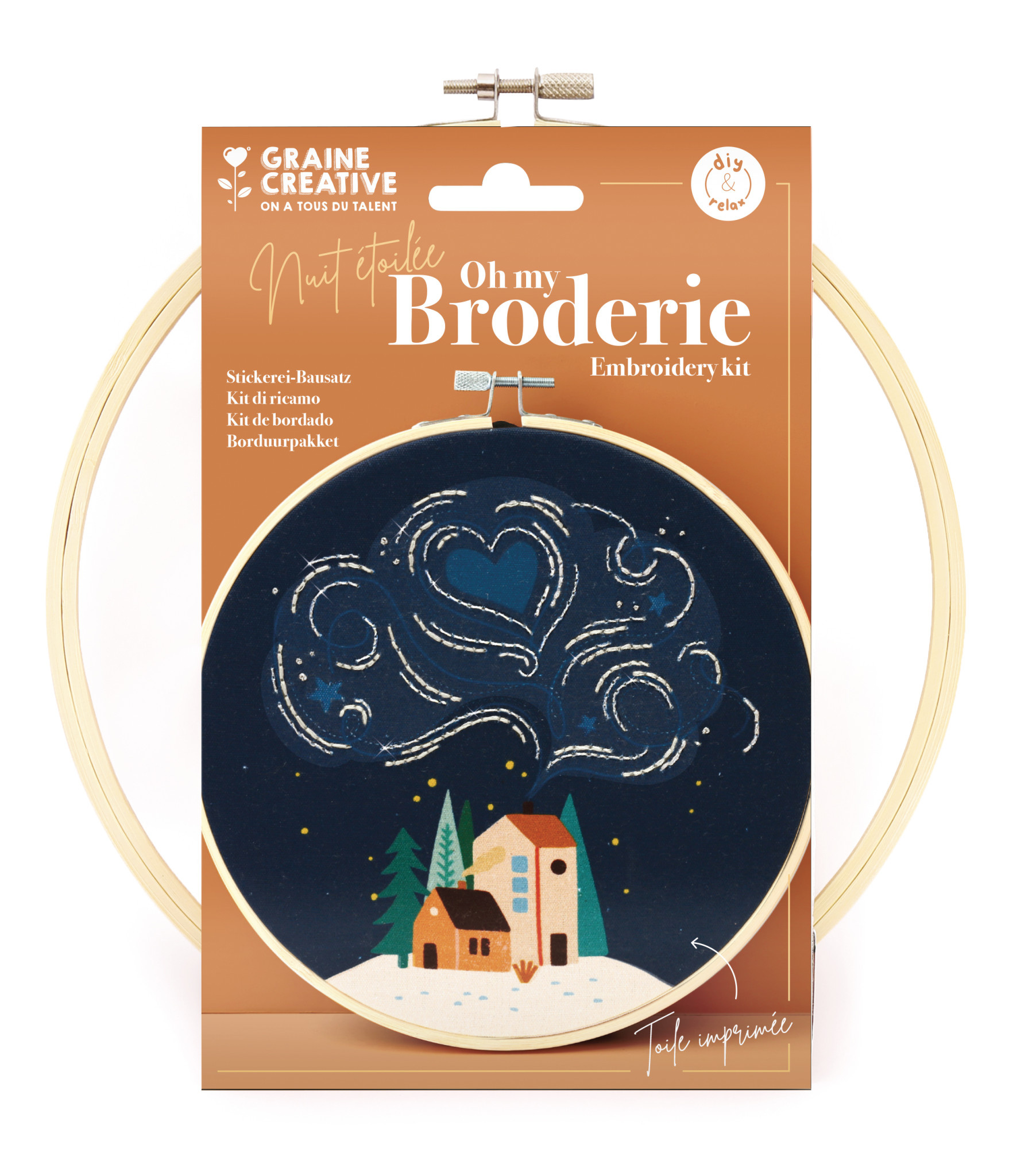 GRAINE CREATIVE Kit Broderie Partielle Nuit  Ø20Cm