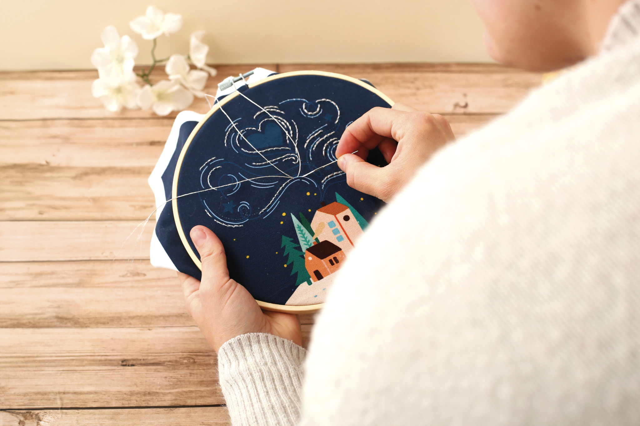 GRAINE CREATIVE Kit Broderie Partielle Nuit  Ø20Cm