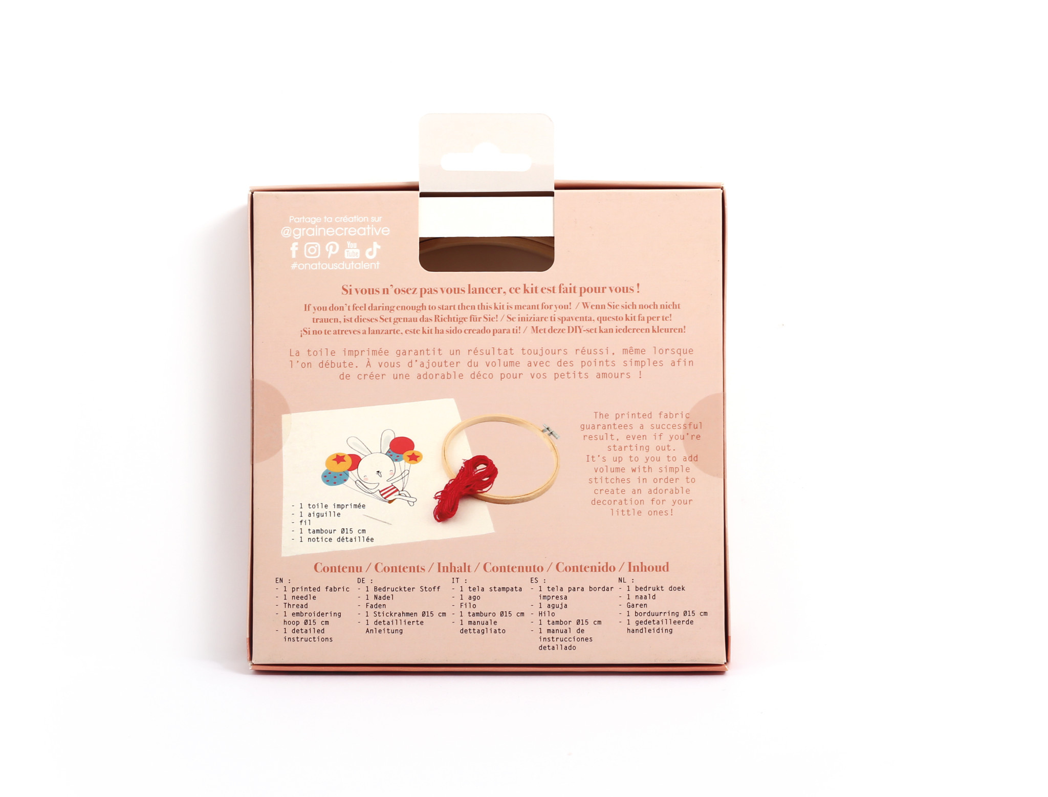 GRAINE CREATIVE Kit Broderie Partielle Lapin Volant Ø15Cm