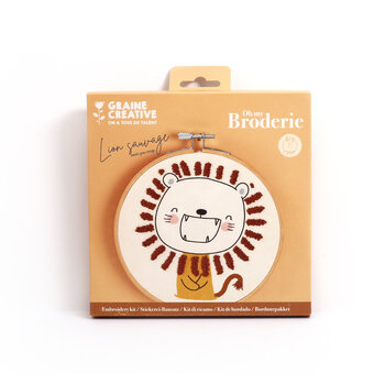 GRAINE CREATIVE Kit Broderie Partielle Lion Sauvage Ø15Cm