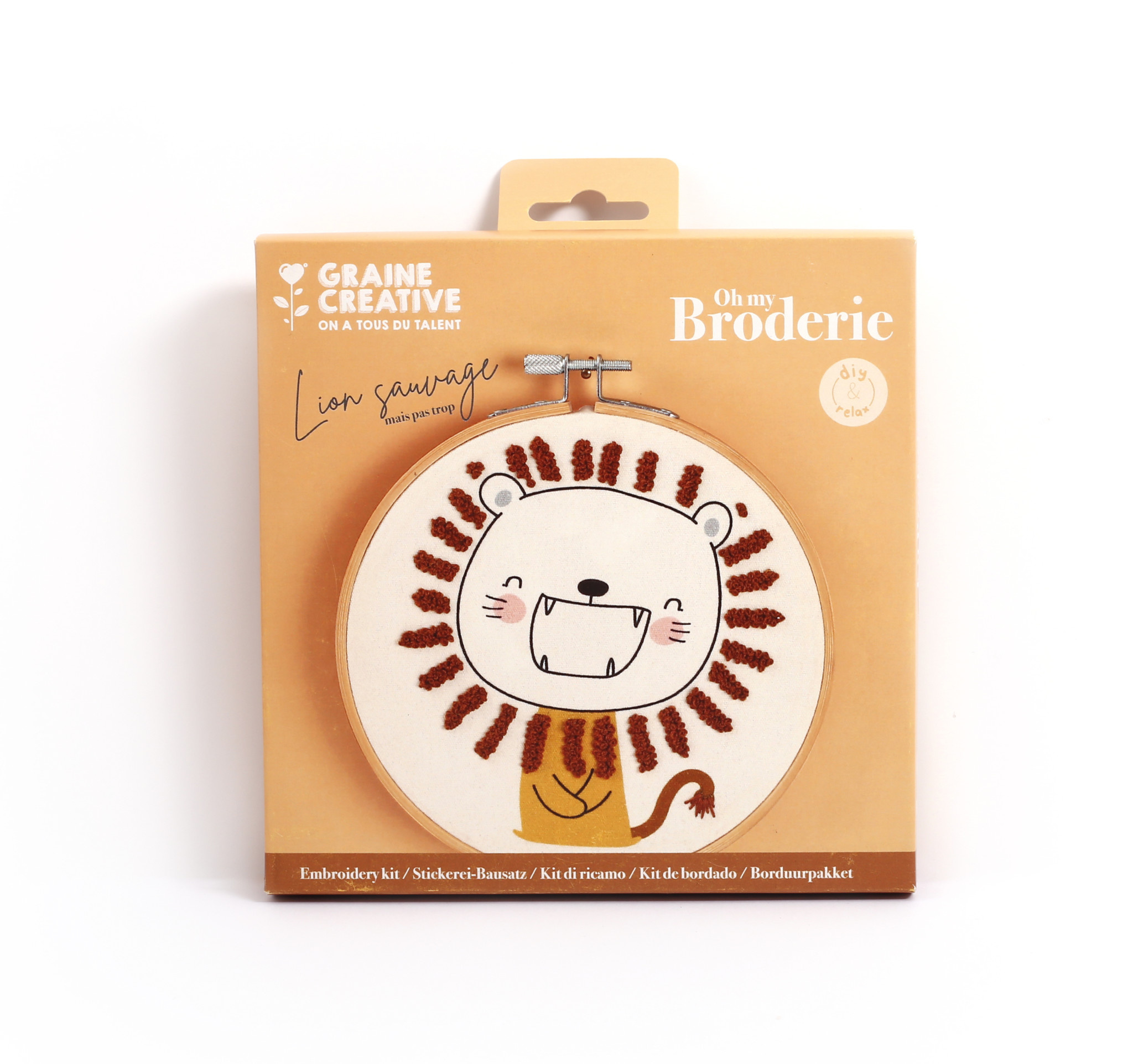 GRAINE CREATIVE Kit Broderie Partielle Lion Sauvage Ø15Cm