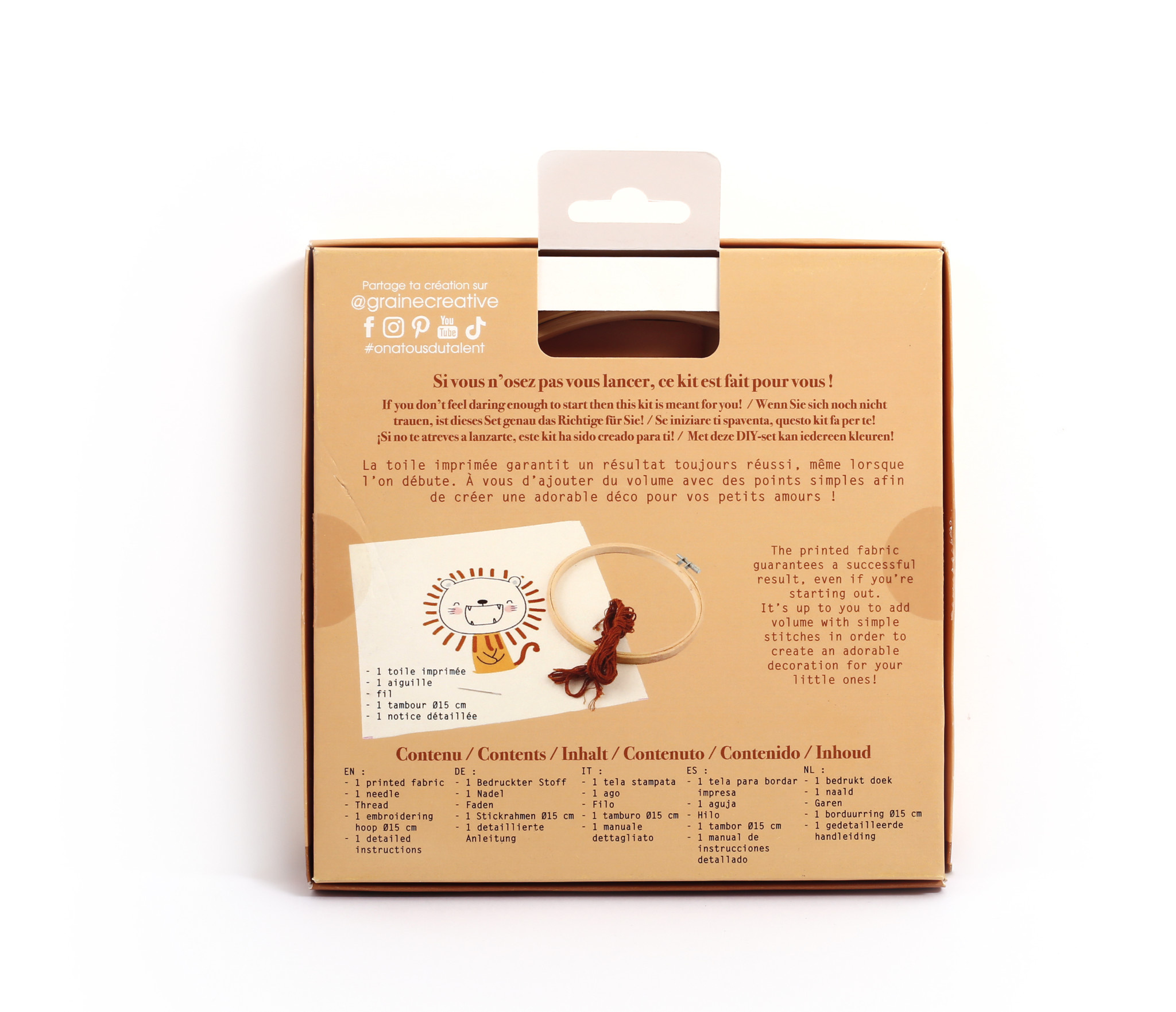 GRAINE CREATIVE Kit Broderie Partielle Lion Sauvage Ø15Cm