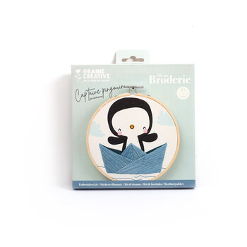GRAINE CREATIVE Kit Broderie Partielle Cap'Taine Pingouin Ø15Cm