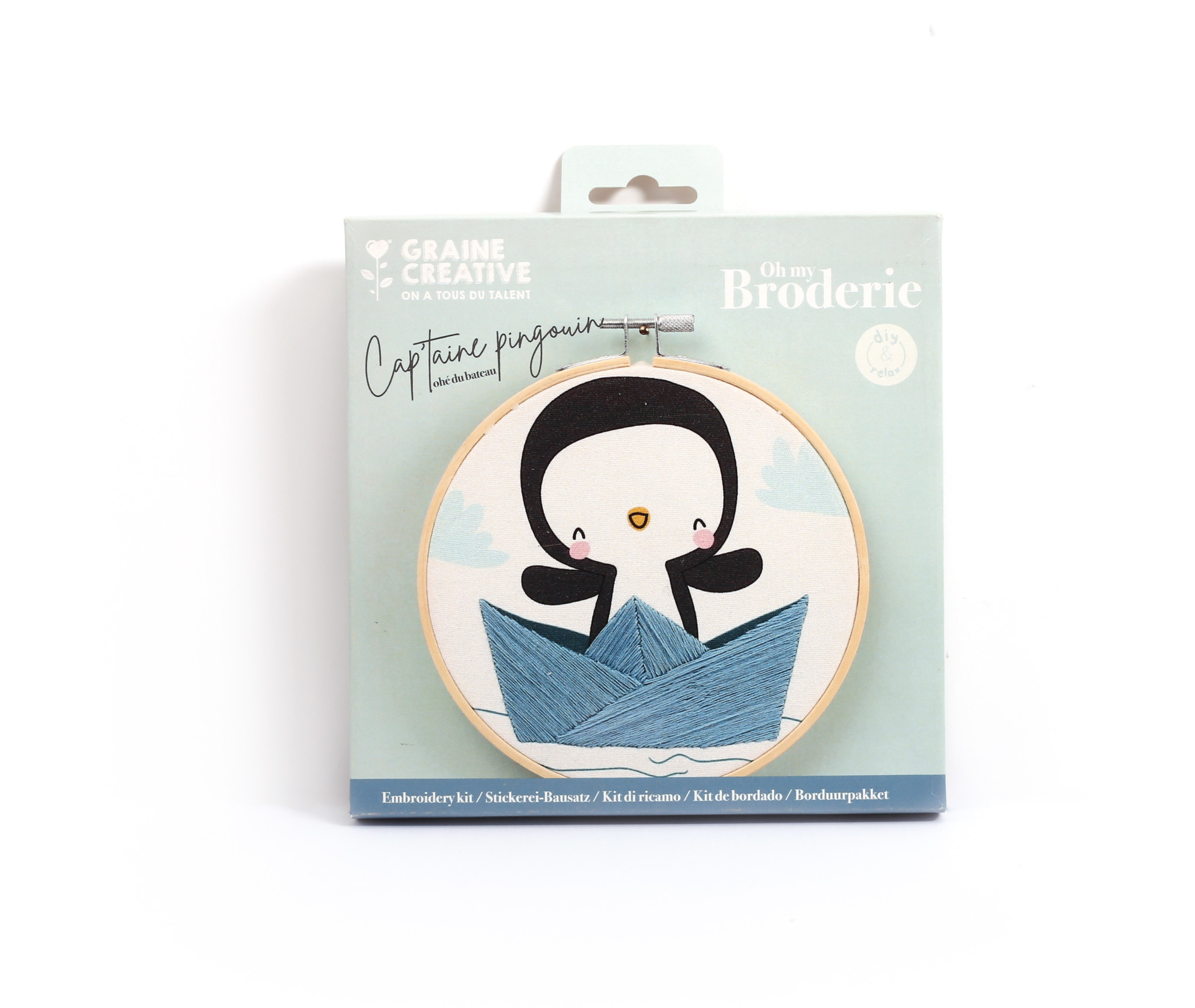 GRAINE CREATIVE Kit Broderie Partielle Cap'Taine Pingouin Ø15Cm