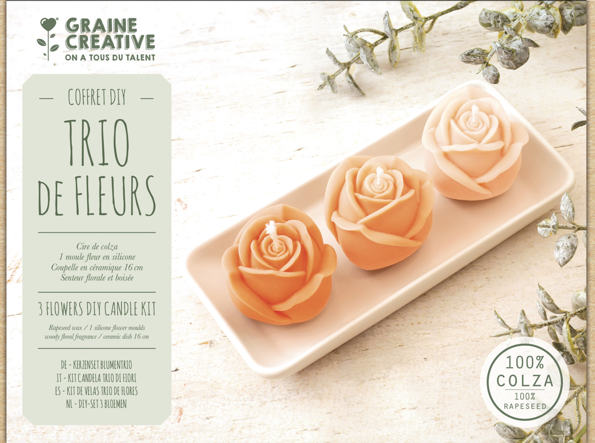 GRAINE CREATIVE Kit Bougies Trio Fleurs