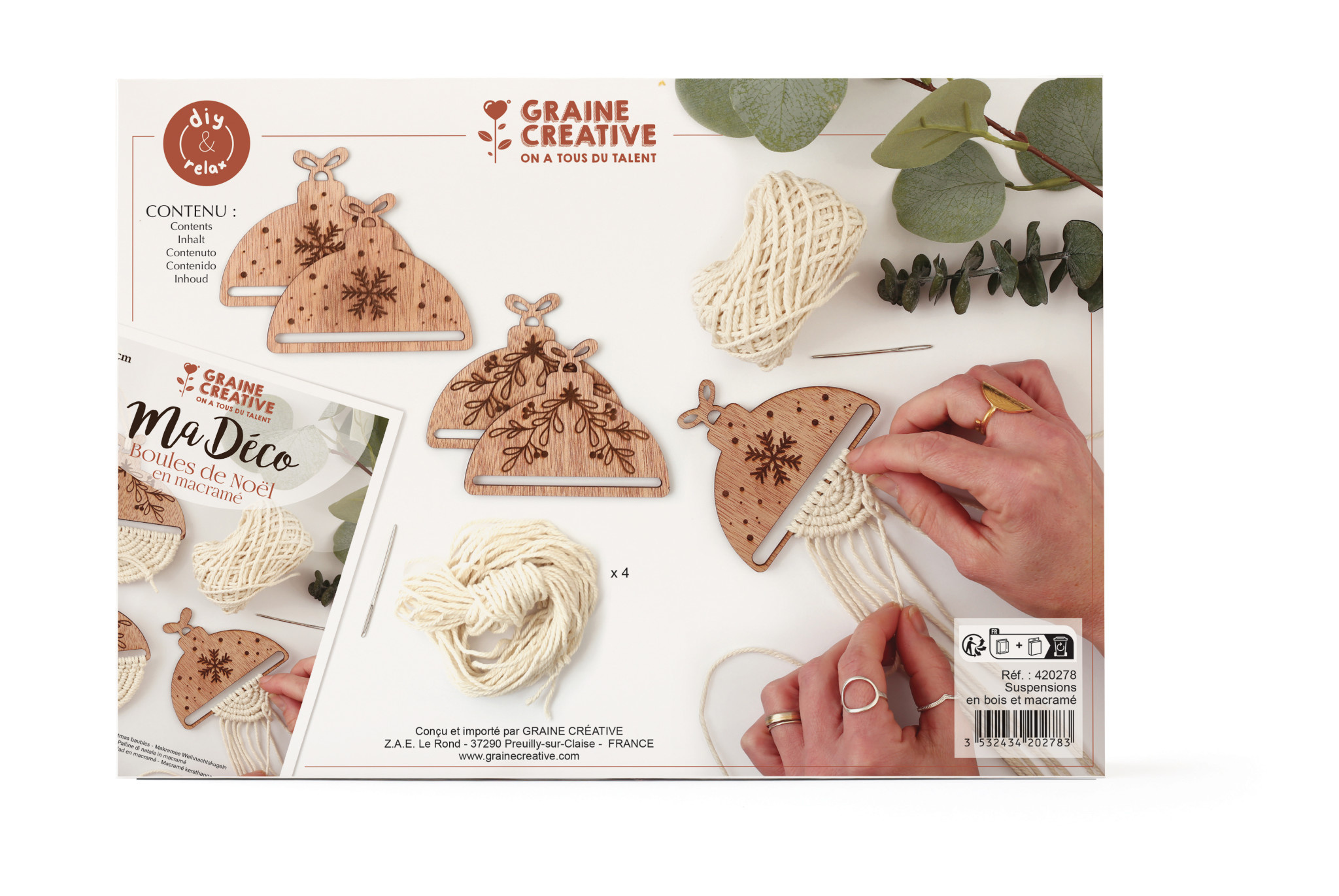 GRAINE CREATIVE Kit 4 Suspensions Bois & Macramé Noël