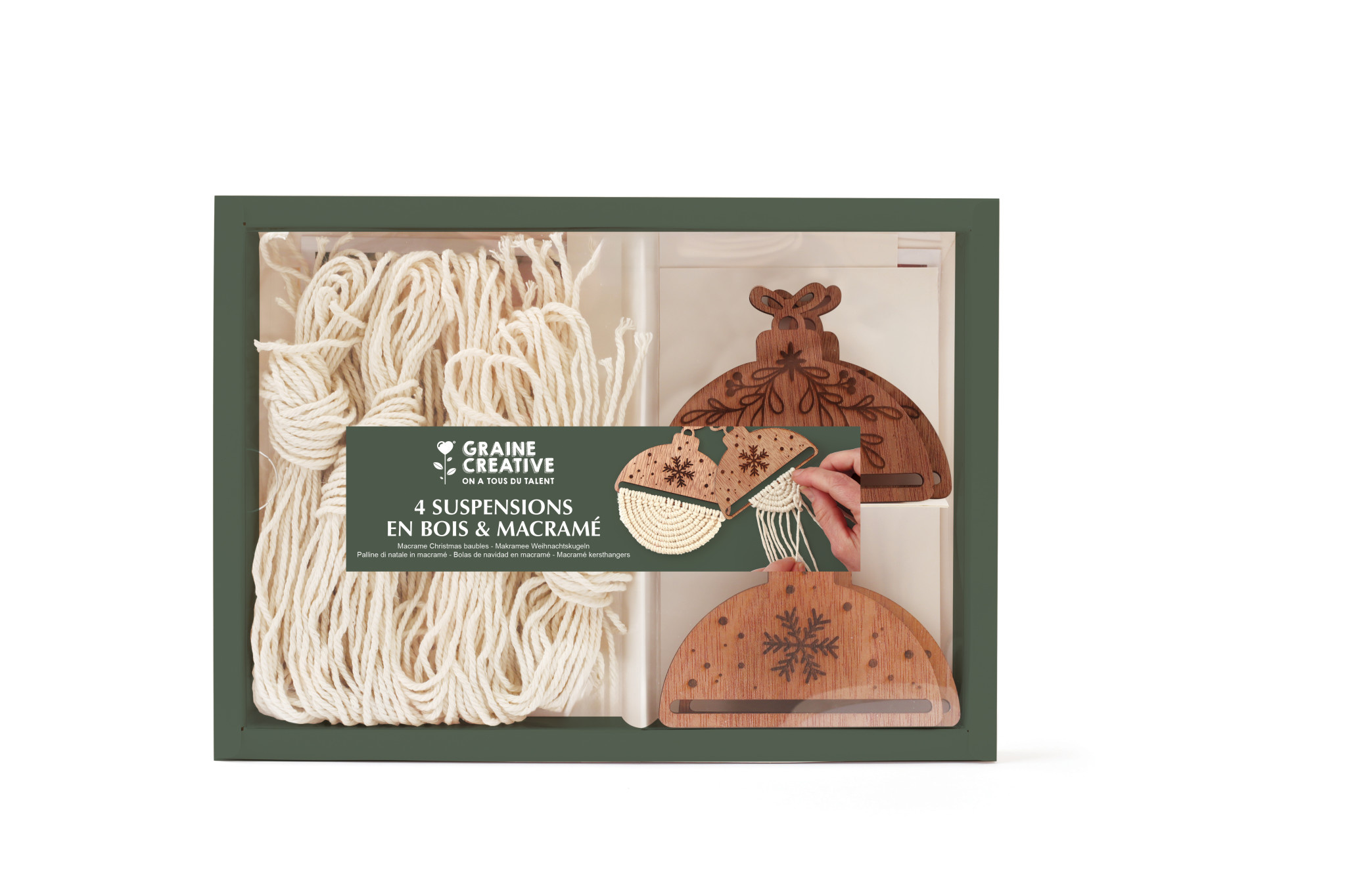 GRAINE CREATIVE Kit 4 Suspensions Bois & Macramé Noël
