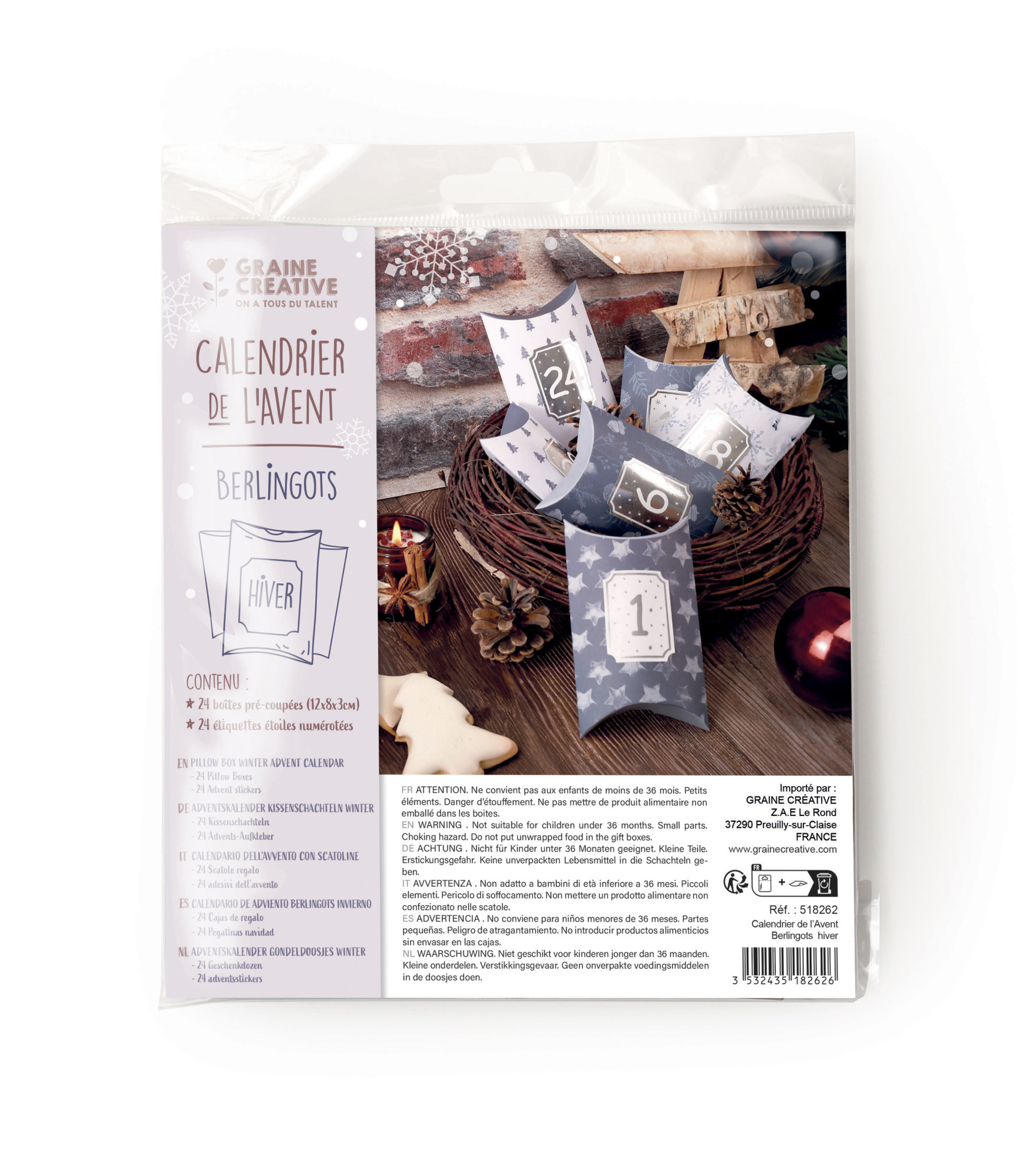 GRAINE CREATIVE Calendrier De L'Avent Boite Berlingot Gris