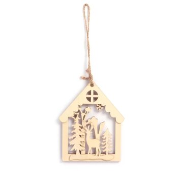 GRAINE CREATIVE Suspension Maison Renne Foret Bois 205X230X6Mm