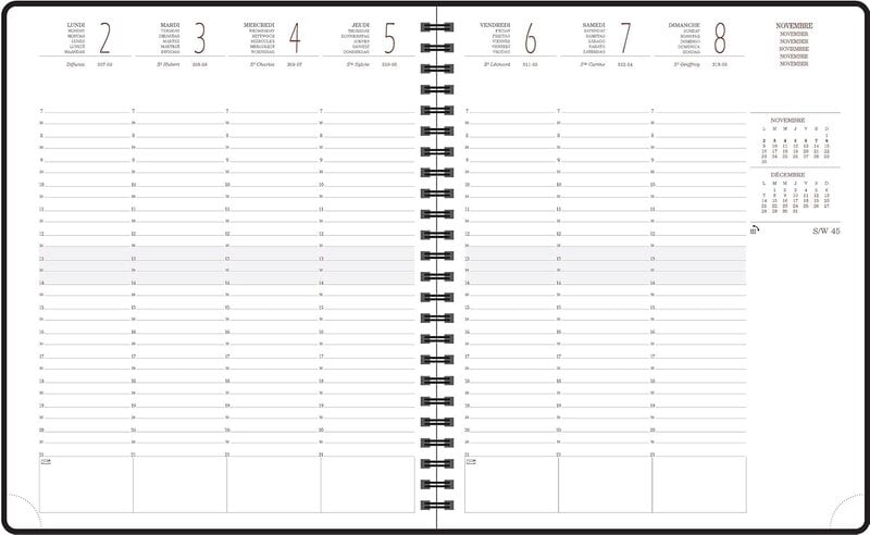 EXACOMPTA Agenda de bureau Eurotime 22S spiralé Chemin des Marettes intérieur recyclé 18,5 x 22,5 cm Semainier Ivoire