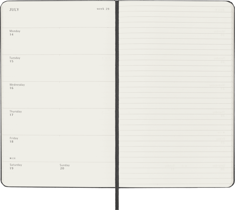 MOLESKINE Agenda civil 12M Semainier 1 page semainier horizontal + 1 page de notes Large Noir Rigide