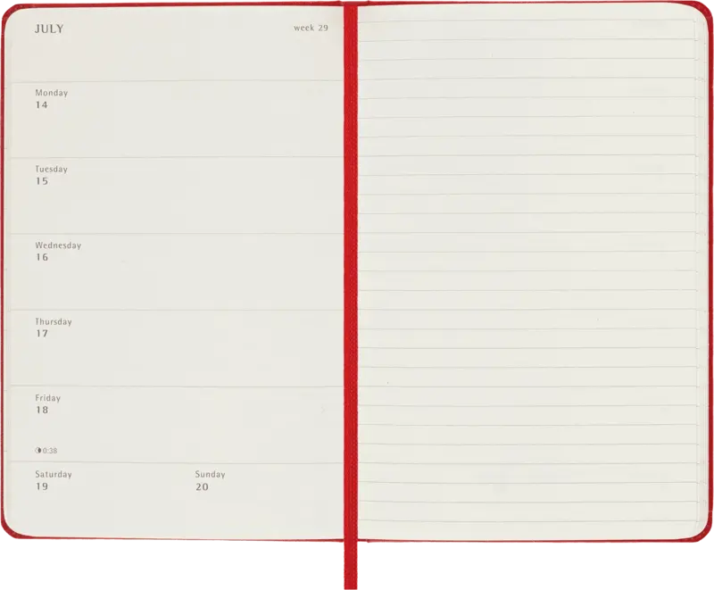 MOLESKINE 12M Semainier 1 page semainier horizontal + 1 page de notes  Poche Rouge Rigide