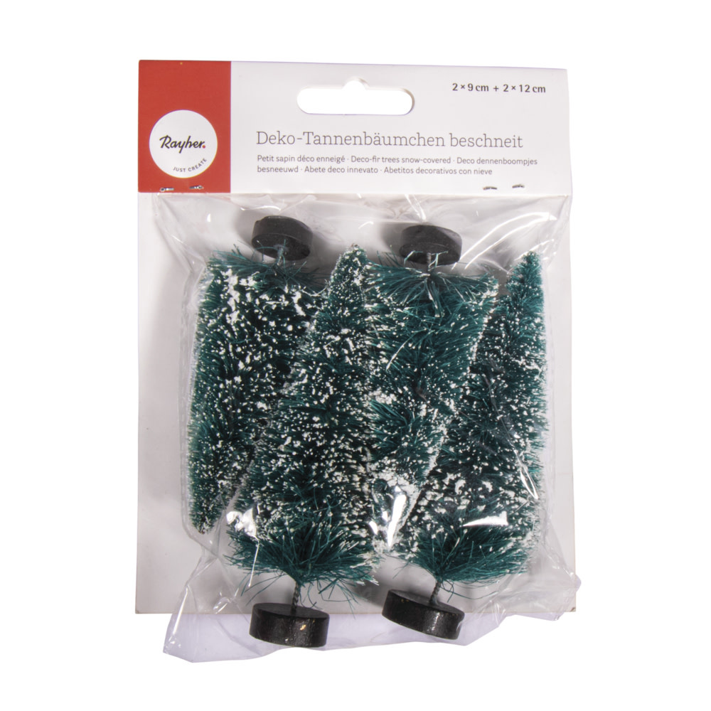 RAYHER Petit sapin déco enneigé, 9+12cm assortis, sct.-LS 4pces