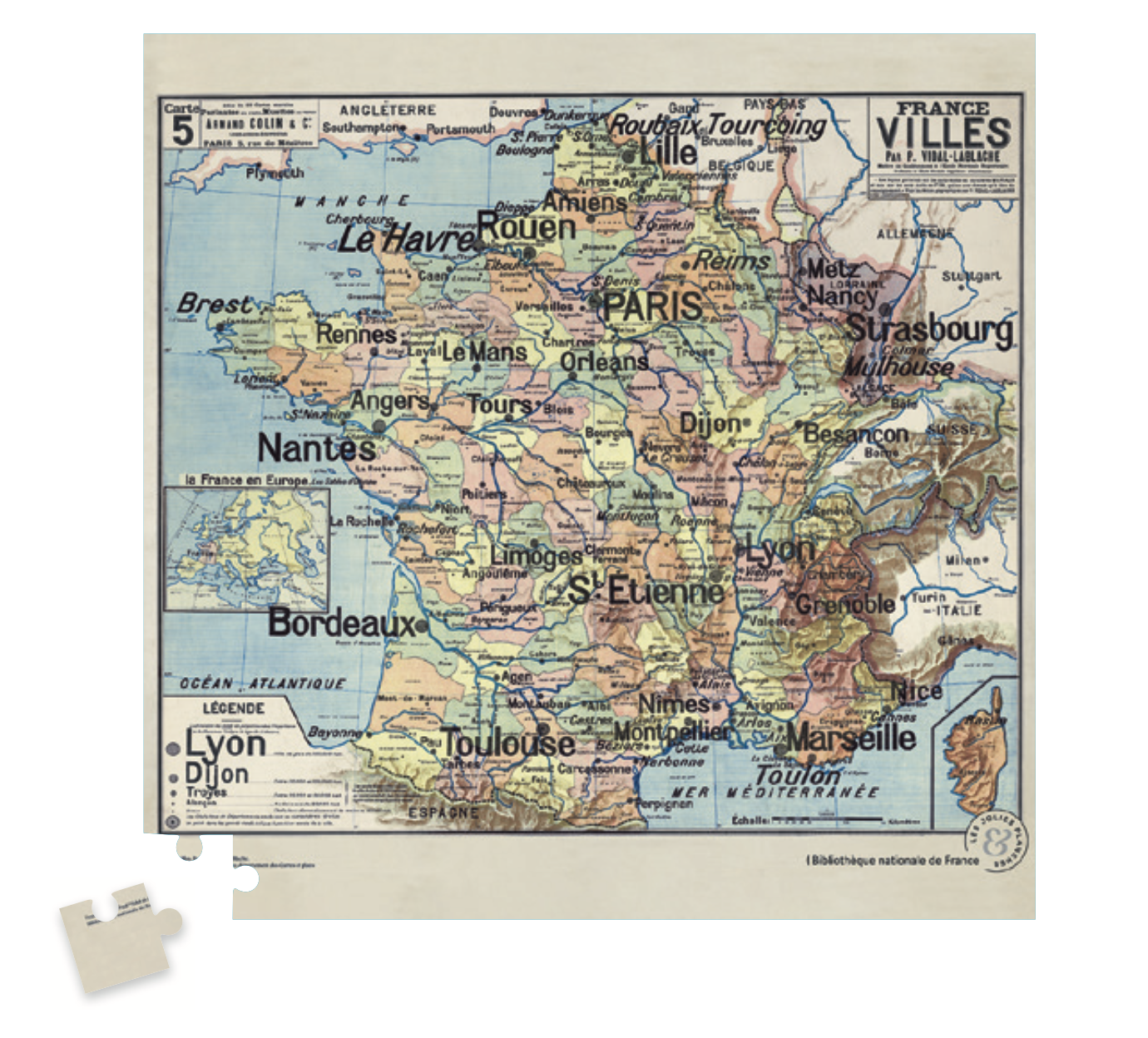 LES JOLIES PLANCHES Puzzle - France des villes par Vidal-Lablache - 1000 pièces