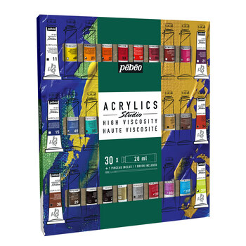 PEBEO Studio Acrylics Etui 30 Tubes x 20ml assortis et pinceau