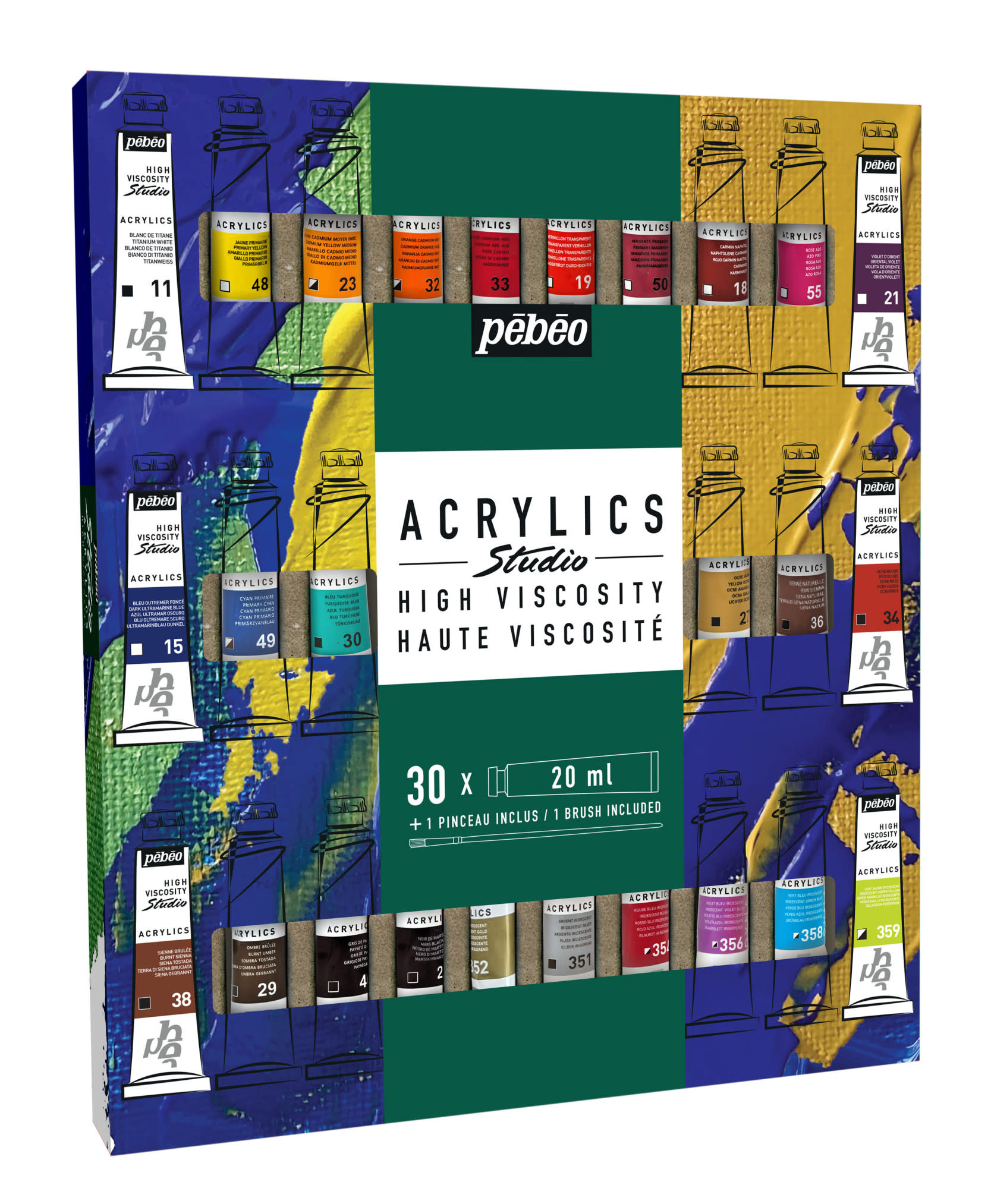 PEBEO Studio Acrylics Etui 30 Tubes x 20ml assortis et pinceau