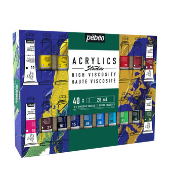 PEBEO Studio Acrylics Etui 40 Tubes x 20ml assortis et pinceau