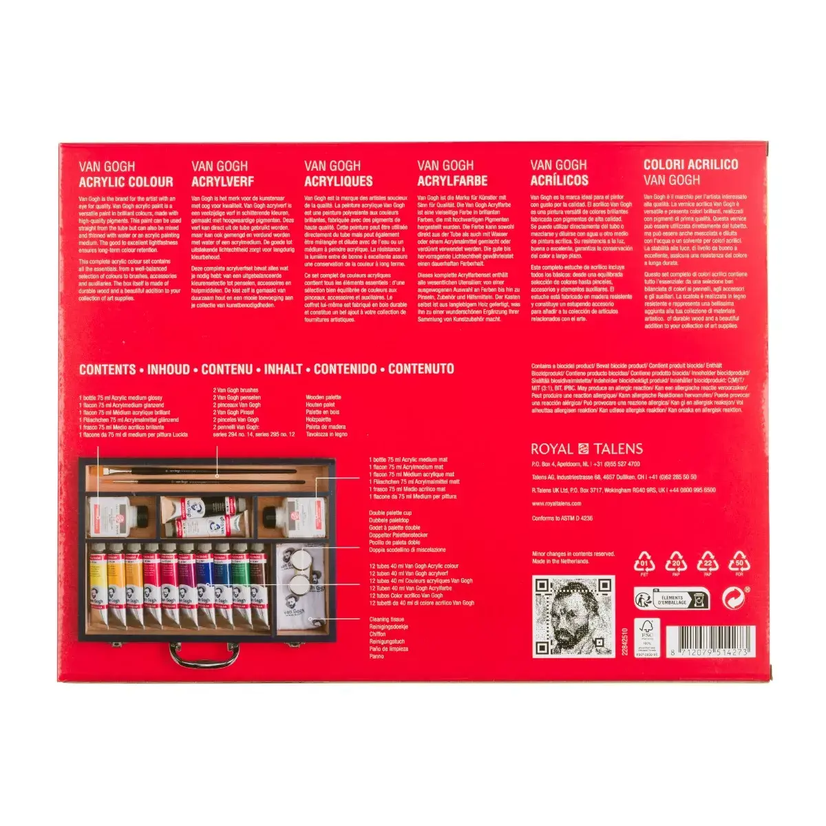 VAN GOGH Coffret en bois de peinture Acrylic "Superior" 12x40ml + accessoires