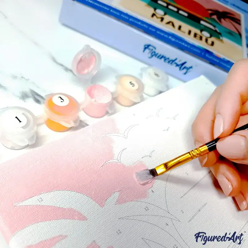 FIGURED'ART Mini Peinture par Numéros Lionceau Fantaisie Et Fleurs 20X20Cm Toile Tendue Sur Chassis