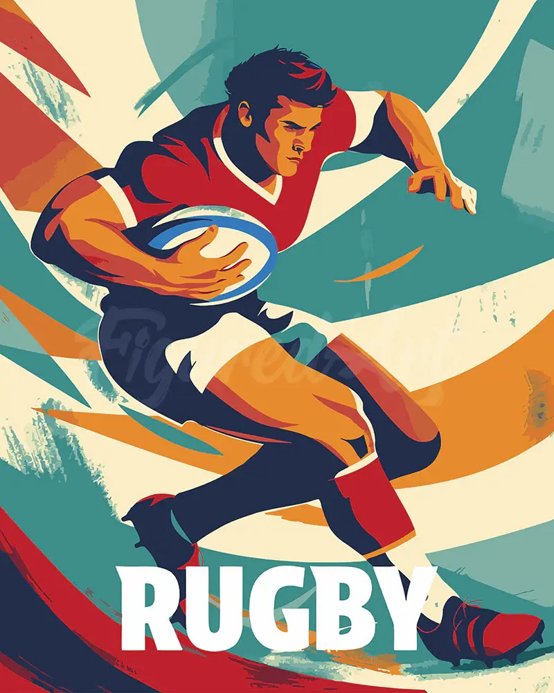 FIGURED'ART Peinture par numéros Affiche Sportive Rugby taille 40x50cm Toile Tendue Sur Châssis