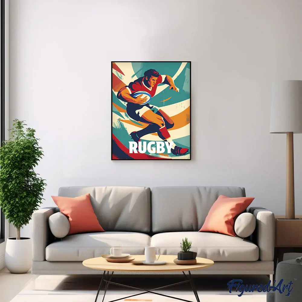 FIGURED'ART Peinture par numéros Affiche Sportive Rugby taille 40x50cm Toile Tendue Sur Châssis