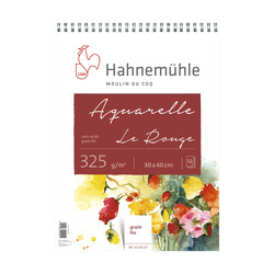 HAHNEMÜHLE Bloc Aquarelle "LeRouge" grain fin 30x40cm, 325g/m²,  spirales, 12 feuilles