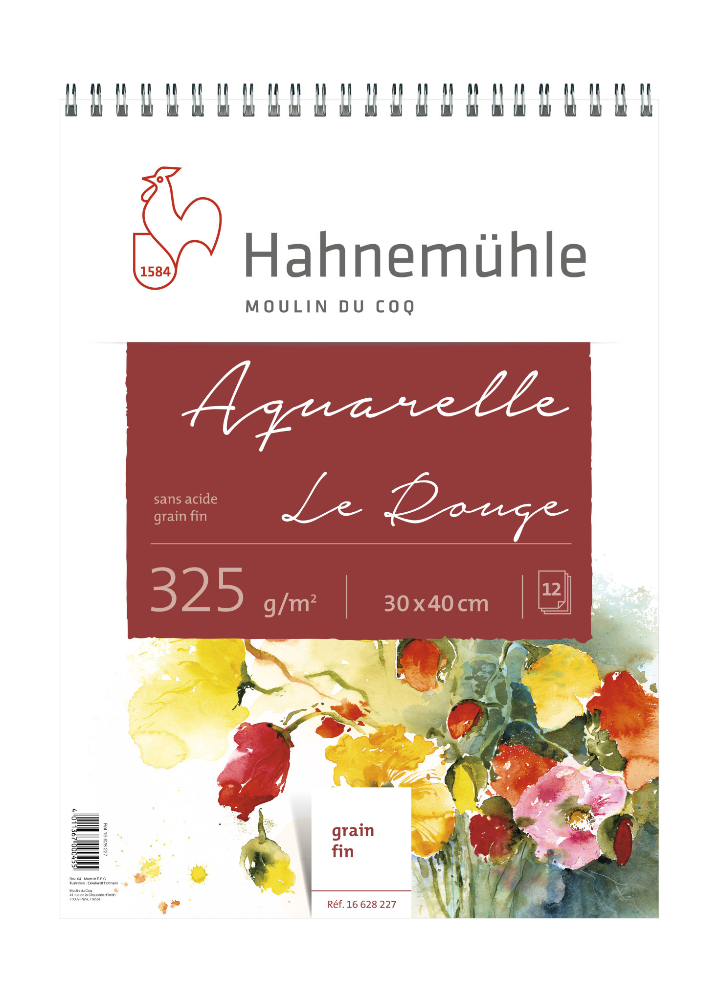 HAHNEMÜHLE Bloc Aquarelle "LeRouge" grain fin 30x40cm, 325g/m²,  spirales, 12 feuilles