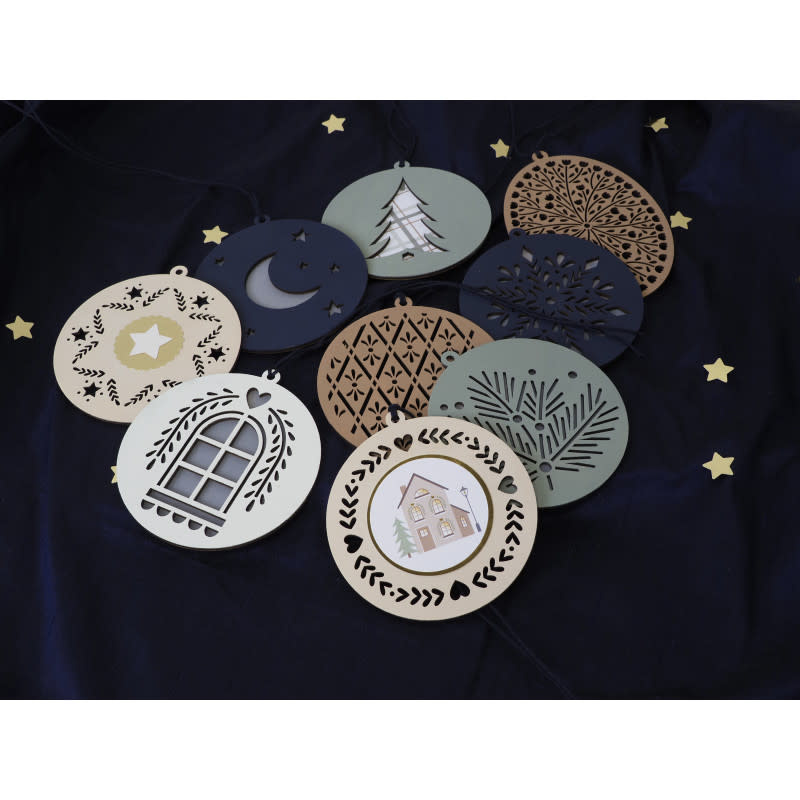 ARTEMIO 3 Boules Bois Noel Lune Home 4 Xmas  10 cm