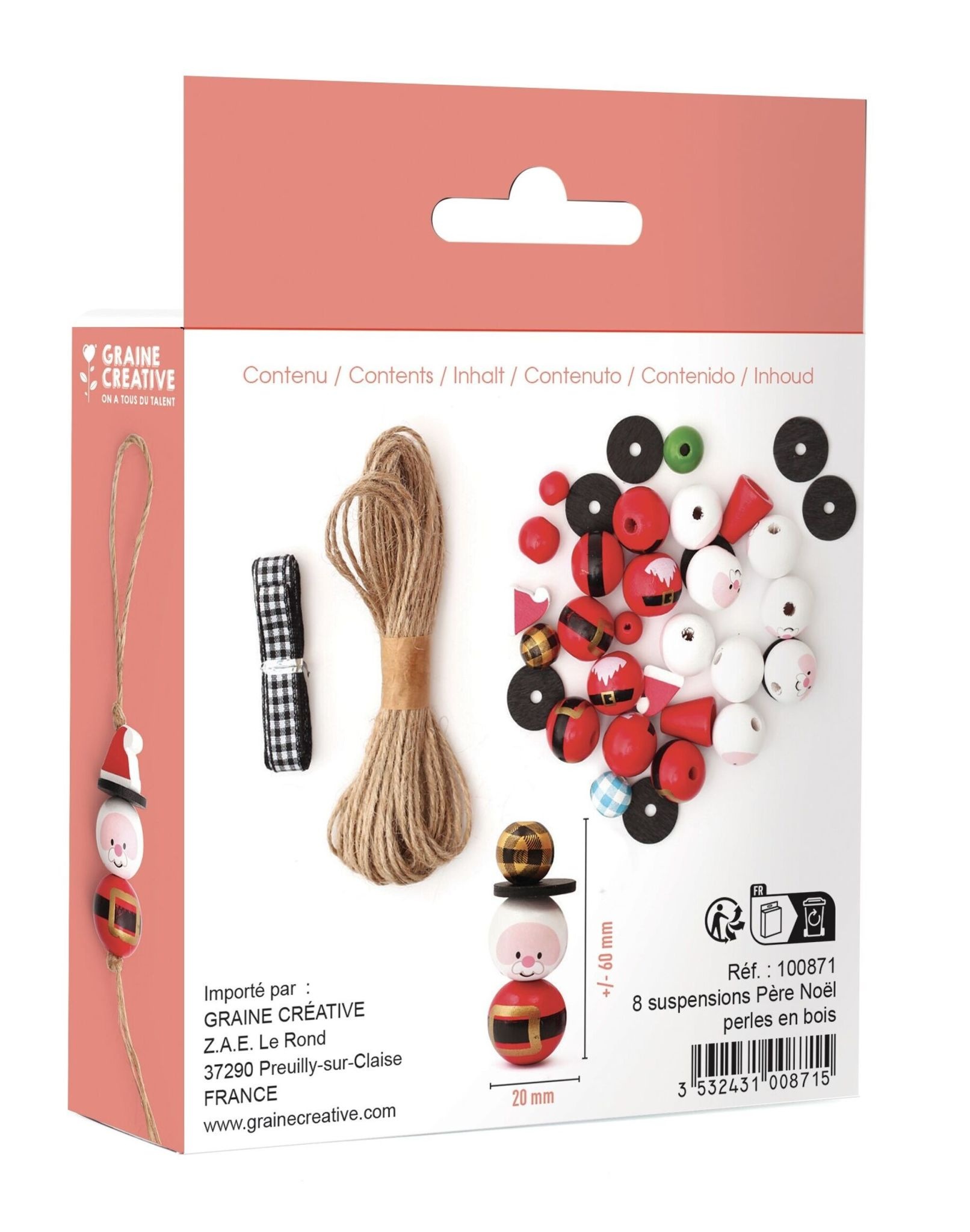 GRAINE CREATIVE Kit 8 Suspensions Perles Père Noël