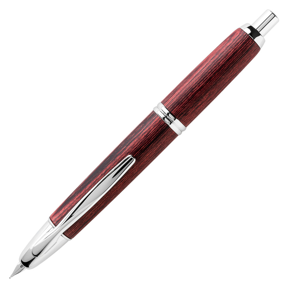 PILOT Capless Stylo Plume rétractable Wooden - Finitions Rhodiées - Rouge - Plume Moyenne