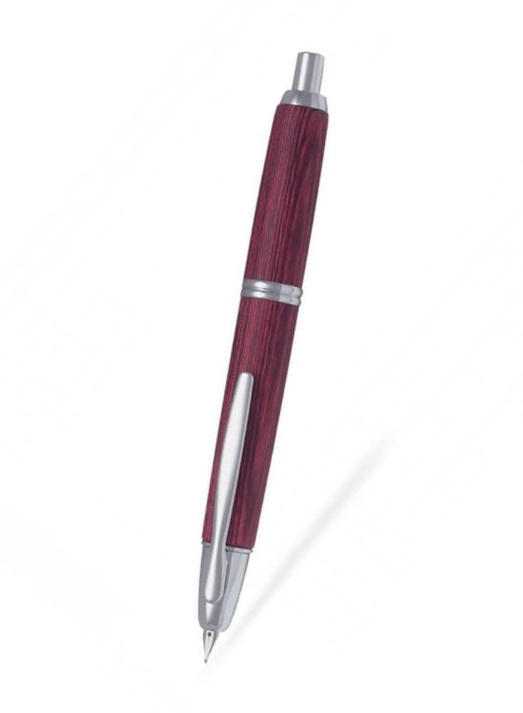 PILOT Capless Stylo Plume rétractable Wooden - Finitions Rhodiées - Rouge - Plume Moyenne
