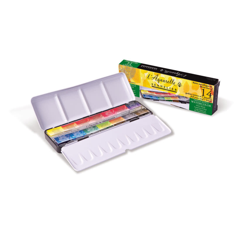 SENNELIER Boîte métal Aquarelle Extra fine 14 Godets