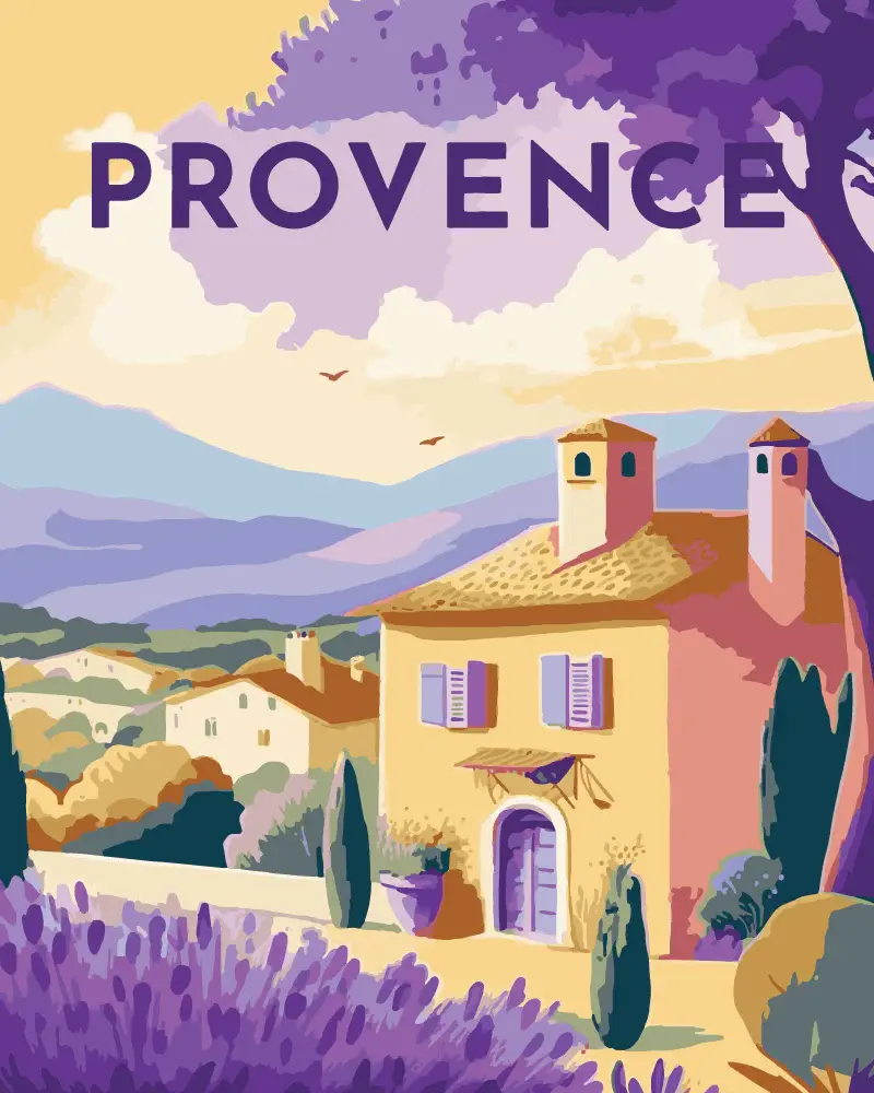 FIGURED'ART Peinture par numéros Affiche Vintage Provence Taille 40X50Cm Toile Tendue Sur Châssis