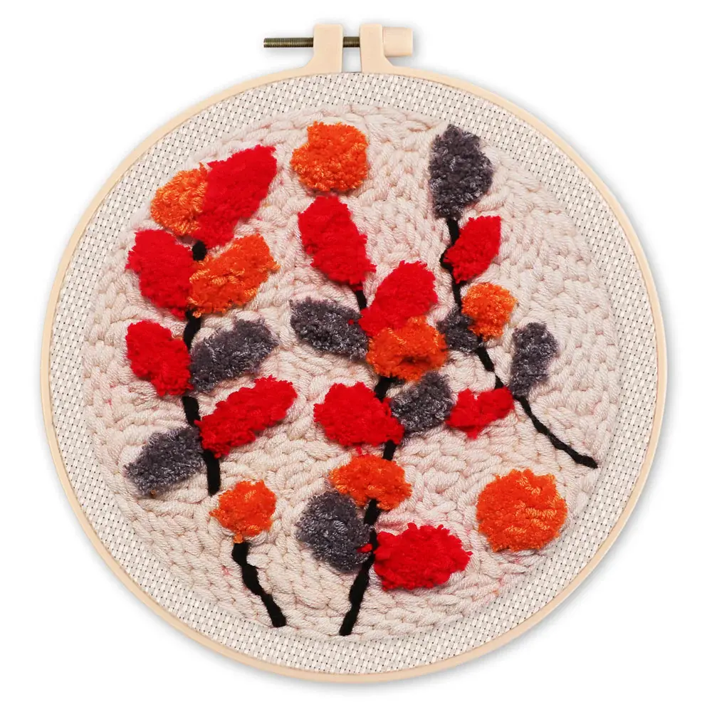 FIGURED'ART Punch Needle Branches colorées sur fond beige taille 20x20cm avec cadre