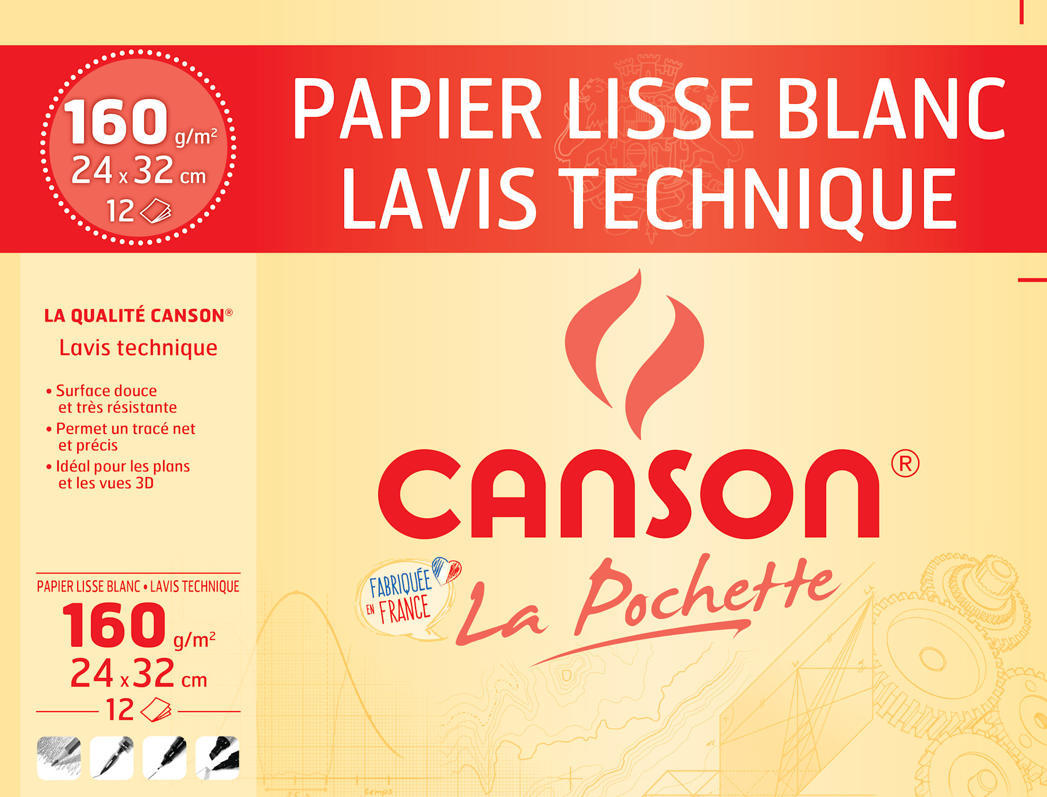 CANSON Pochette Canson® Dessin Technique 24X32Cm 12Fl 160G/M²