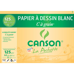 CANSON Pochette Papier à Dessin Blanc C à Grain® A4 125g/m² 12 Feuilles