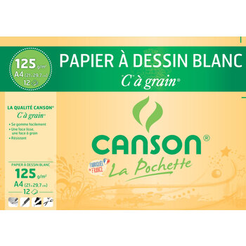 CANSON Pochette Papier à Dessin Blanc C à Grain® A4 125g/m² 12 Feuilles