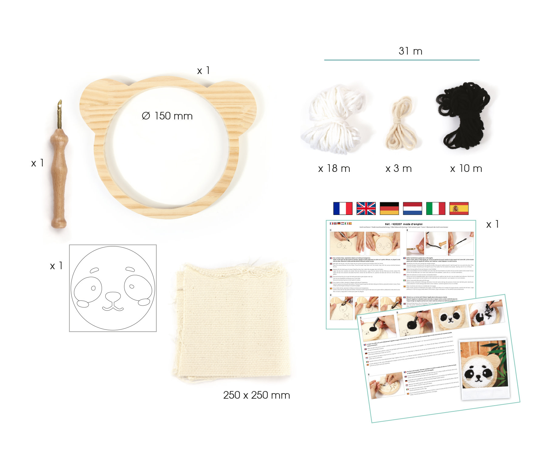 GRAINE CREATIVE Kit Punch Needle Panda Ø 150 Mm