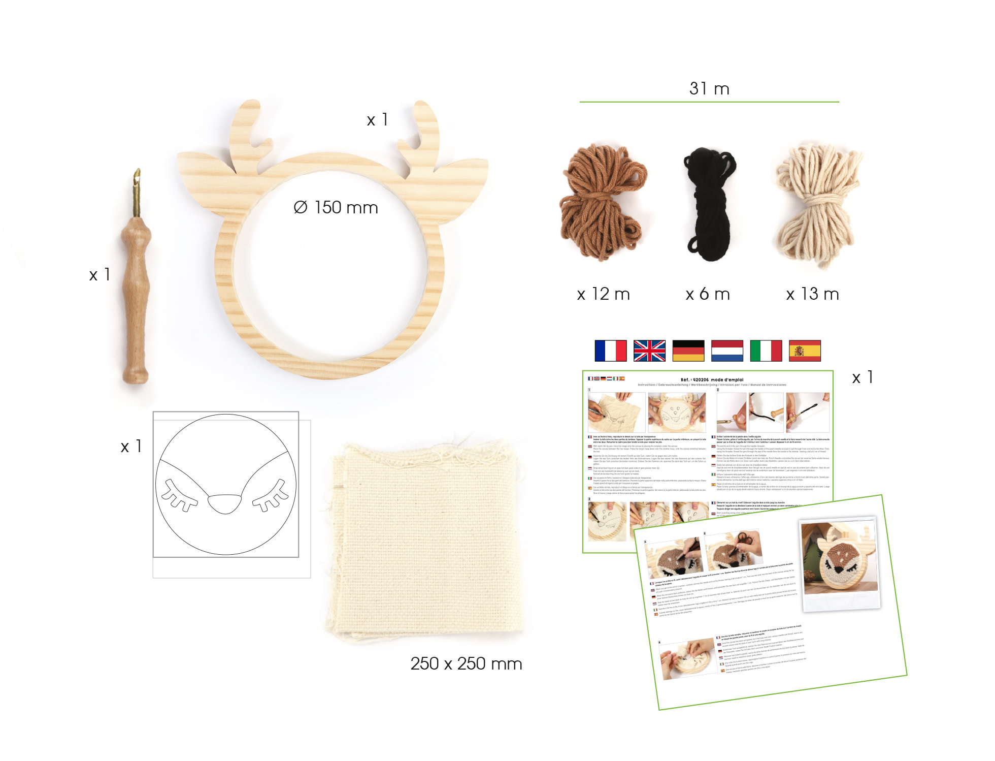 GRAINE CREATIVE Kit Punch Needle Biche Ø 150 Mm