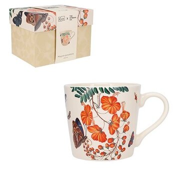 KIUB Mug Xl Conique 430 Ml + Boite Cadeaux Encyclopedia Fleurs Papillons Jaune