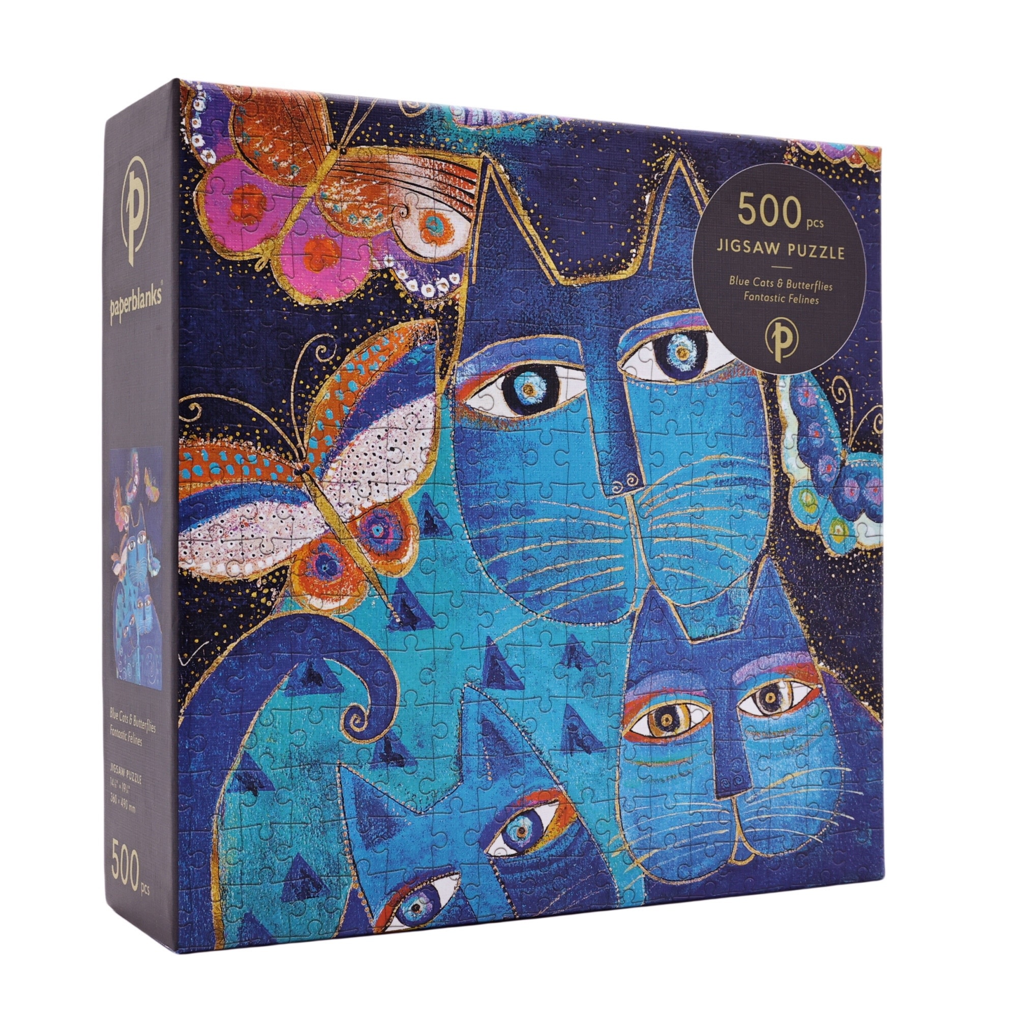 PAPERBLANKS Puzzles 500 pièces Chats Bleus et Papillons