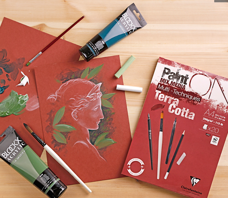 CLAIREFONTAINE Bloc Paint'ON Terracotta collé 20 feuilles A4 250g