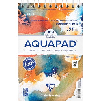 CLAIREFONTAINE Aquapad bloc reliure intégrale A5+ 25F 300g