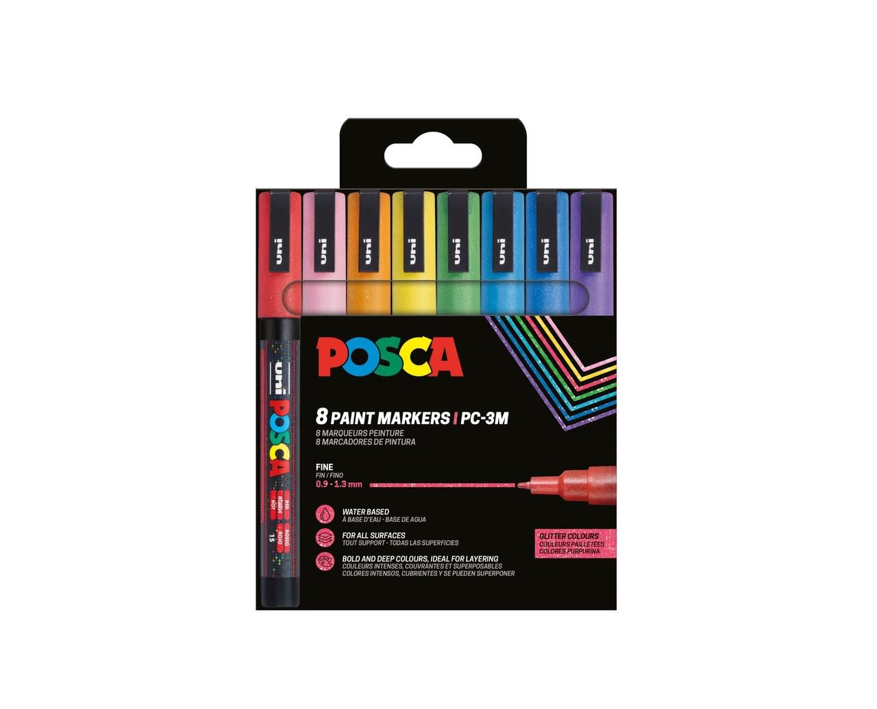 UNI-BALL Posca Pochette 8 Marqueurs Pc3M Couleurs Paillette