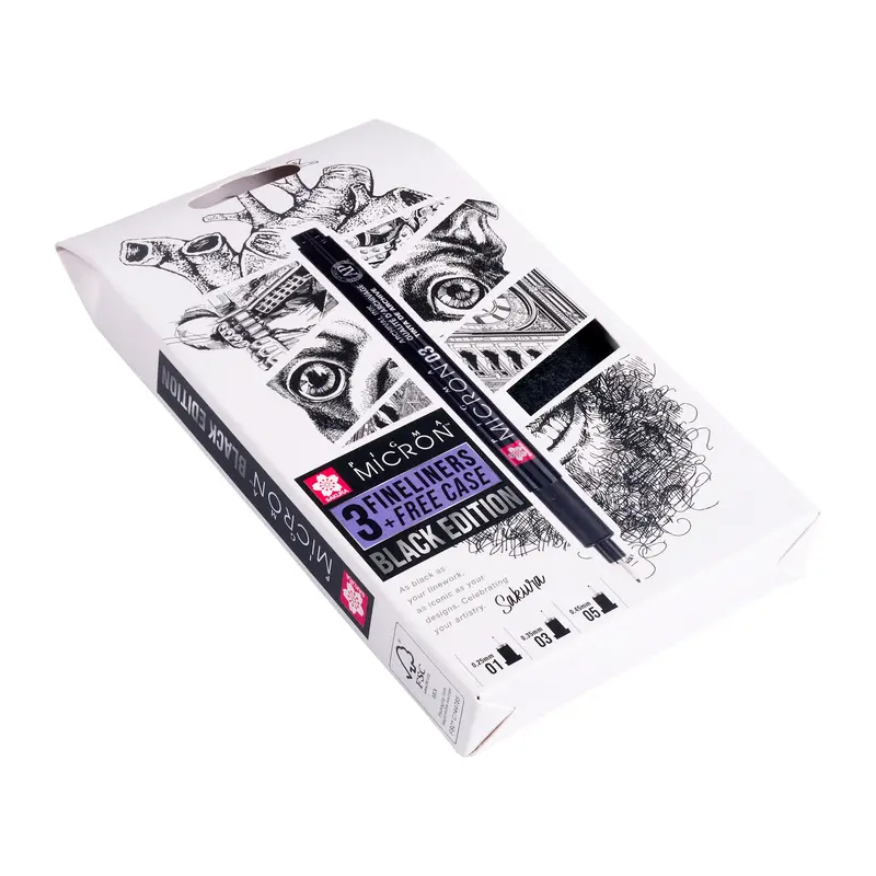 SAKURA Set 3 Sakura Pigma Micron Black Edition + étui à stylo offert